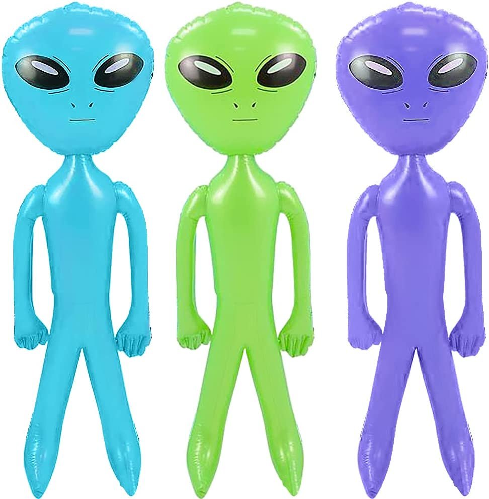 Giant Alien Inflates - Set of 3 - 48" Jumbo Blow Up Alien Party Decorations in Green, Purple, and Blue - Alien Themed Party Supplies - Easy to Inflate Outer Space Party Decorations