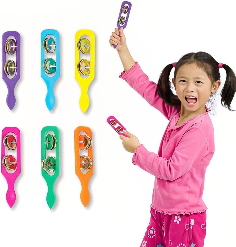 Cymbals for Kids - Pack of 12 - Handheld Music Toys, Colorful Rattle Musical Instruments for Children, Fun Party Noisemakers, Party Favors and Goodie Bag Fillers for Boys and Girls
