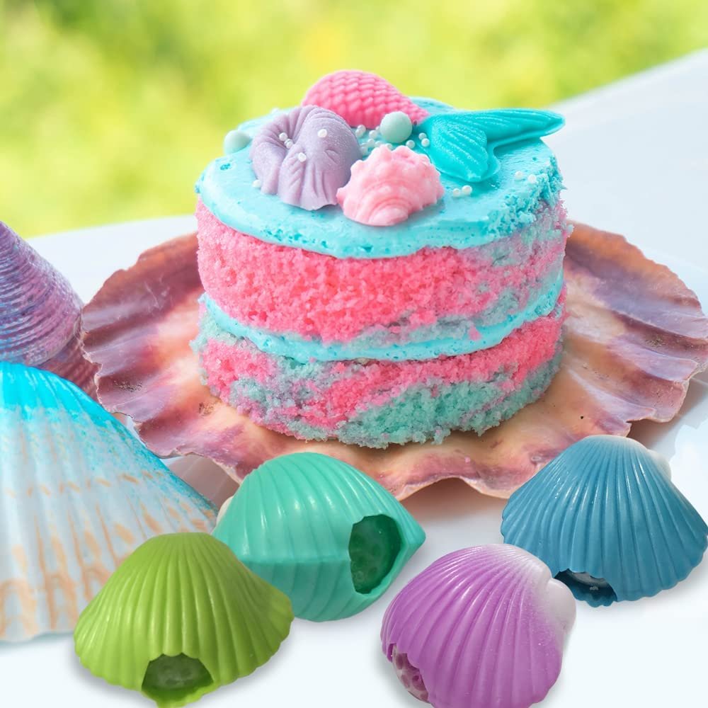 Sea Shell Squeeze Balls, Set of 4, Cute Squeezy Toys with Water Beads, Stress Relief Sensory Toys for Boys and Girls, Fun Birthday Party Favors, Goodie Bag Fillers for Kids