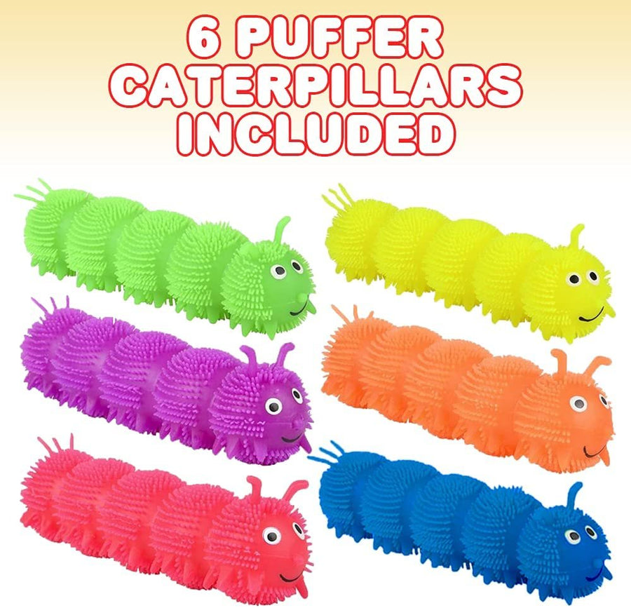 Puffer Caterpillars, Set of 6, Squeeze Toys for Children in 6 Bright Colors, Kids’ Stress Relief Toys for Satisfying Sensory Feedback, Animal Party Decorations and Goodie Bag Fillers