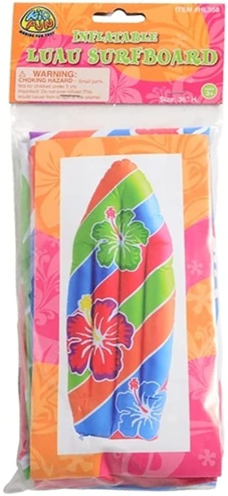 Luau Surfboard Inflate, 1 Piece, 34'' Inflatable Surfboard for Beach, Tropical and Luau Party Decorations, Inflatable Pool Toy for Kids and Adults, Beach Party Inflate