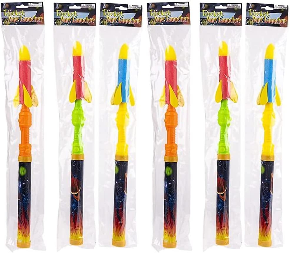 ArtCreativity Rocket Launcher Toys, Set of 6, Launchers with 1 Foam Rocket Each, Fun Flying Toys for Boys and Girls, Unique Outdoor Toys for Kids, Cool Birthday Party Favors for Children, 19 Inches
