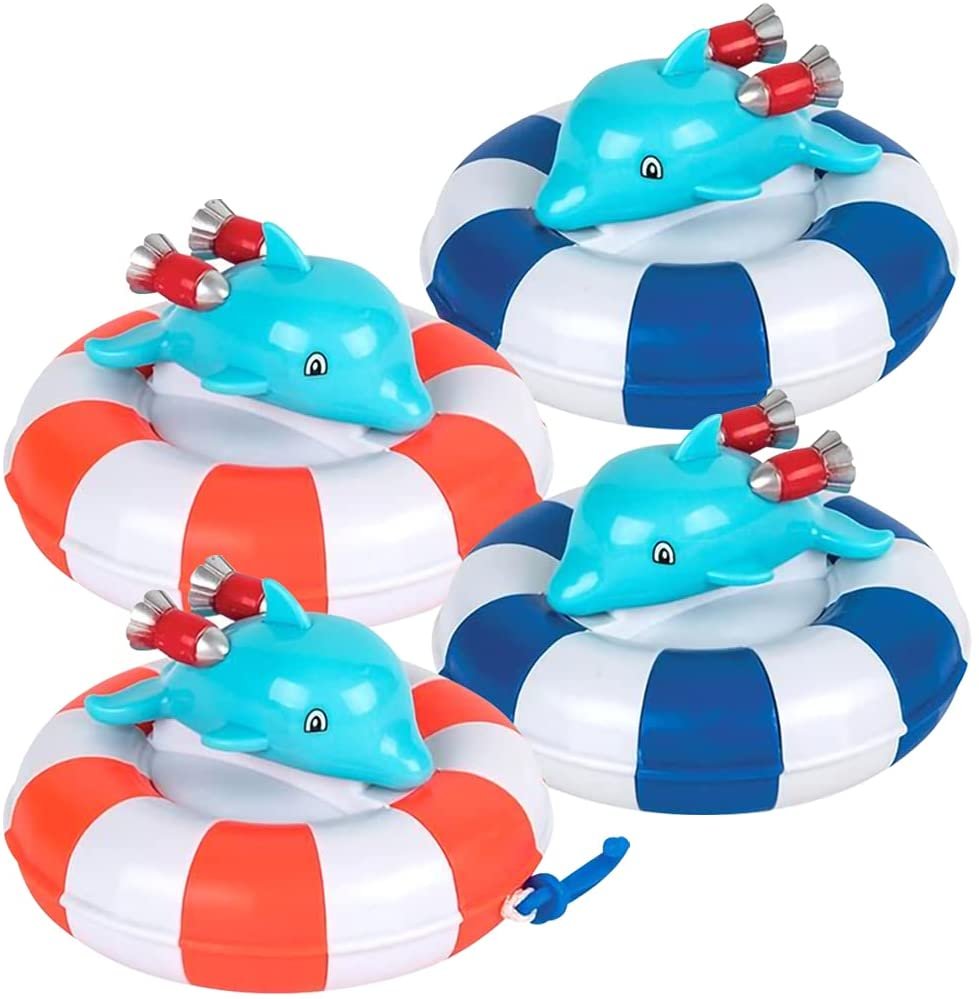 ArtCreativity Sea Life Pullback String Water Toys for Kids, Set of 4, Dolphin Bathtub Toys in Vibrant Colors, Pull Back String to Move Raft, Swimming Pool and Bath Tub Toys for Boys and Girls