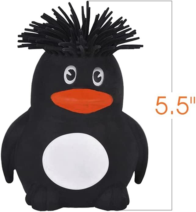 ArtCreativity Hairdo Penguin Puffers, Set of 2, Fidget Toys for Kids with Soft Rubbery Spikes, Stress Relief Toys, Party Favors, Goodie Bag Fillers for Boys and Girls