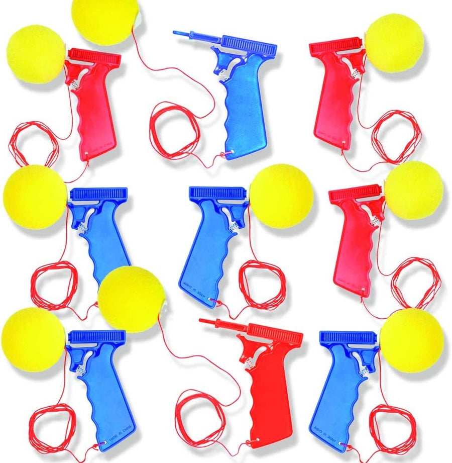 Sponge Ball Launchers, Pack of 12, 5.5" Foam Ball Toy Shooters, Birthday Party Favors for Kids, Goodie Bag Fillers, Carnival Prize - Red & Blue