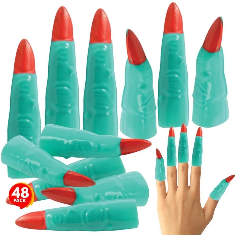 Spooky Witch Fingers, Set of 48, Fake Fingers for Monster, Alien, or Zombie Halloween Costume, Fun Guided Reading Pointers for Kids, Non-Candy Halloween Treats and Goodie Bag Fillers