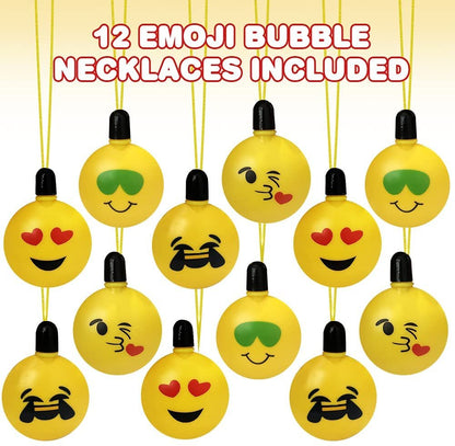 ArtCreativity Emoticon Bubble Blower Bottles with Wands, Pack of 12, Bubble Toys for Kids with Attached Necklaces, Fun Summer Party Favors, Goodie Bag Fillers, Gift Idea for Boys and Girls