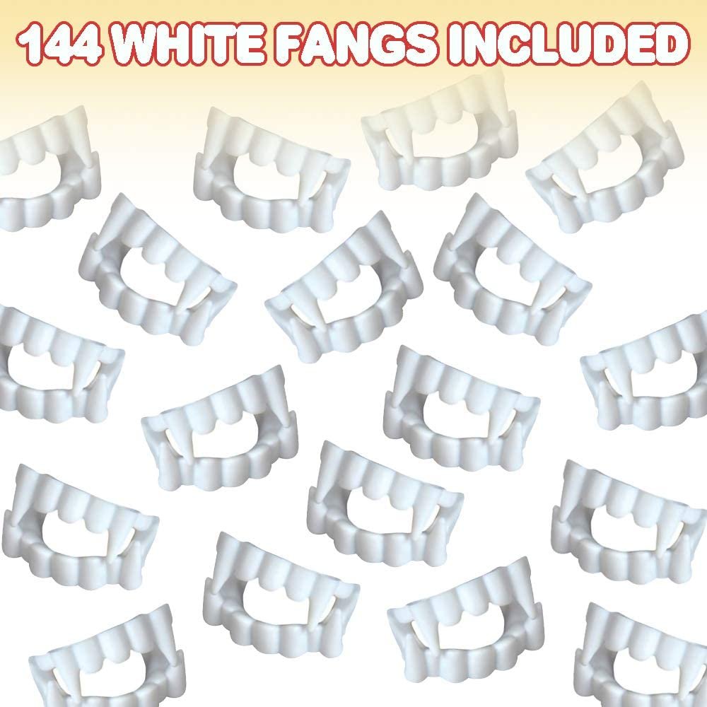 White Vampire Fangs for Kids and Adults - Bulk Pack of 144 - Vampirina Party Supplies, Dracula Costume Accessories, Best for Halloween Party Favors, Treats, Décor, Goodie Bags