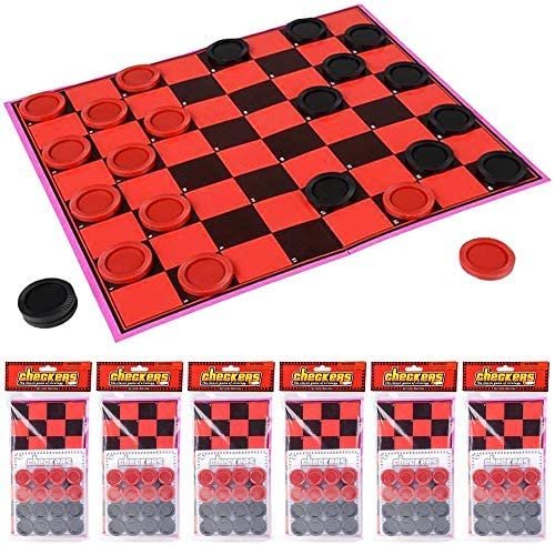 Gamie Checkers Board Game for Kids, Set of 6, Classic Checkers with Red and Black Pieces, Fun Travel Games for Kids and Adults, Cool Birthday Party Favors and Goodie Bag Fillers