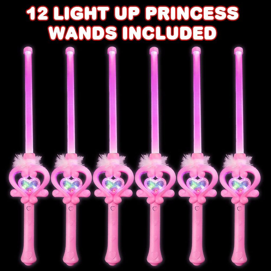 ArtCreativity Light Up Princess Wands for Girls - Set of 12 - LED Feather Magic Wands for Kids with 6 Light Up Modes, Batteries Included - Princess Party Favors - Princess Party Supplies