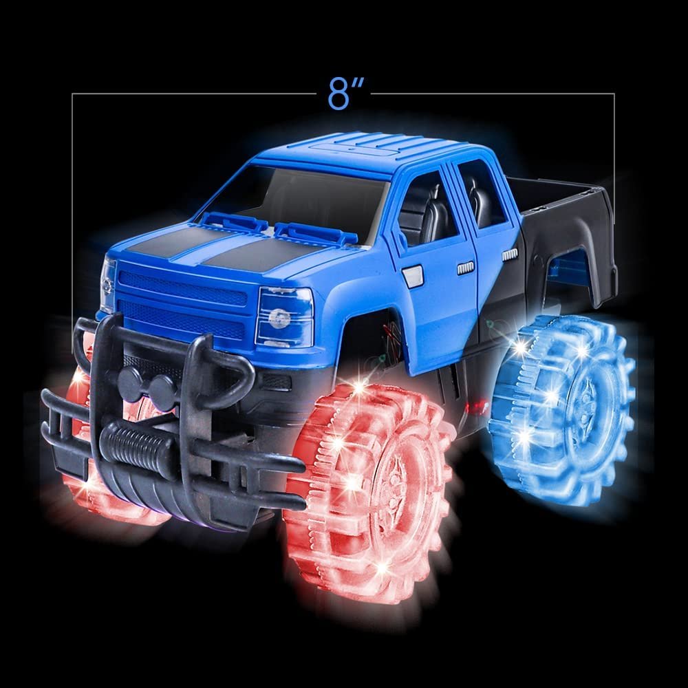 ArtCreativity Light Up Blue & Black Monster Truck, 1 Piece, 8 Inch Toy Monster Truck with Flashing LED Tires & Batteries, Push n Go Car Toys for Kids, Fun Gift for Boys & Girls Ages 3 & Up