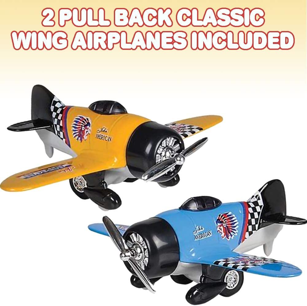 ArtCreativity Diecast Classic Wing Airplane Toys with Pullback Mechanism, Set of 2, Diecast Metal Jet Plane Toys for Boys, Aviation Party Favors, Goodie Bag Fillers for Kids