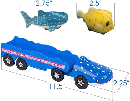 ArtCreativity Friction Whale Shark Car Carrier with Detachable Transporter and Fish Cars, Aquatic-Themed Toy Cars for Kids, Push n Go Truck Toy, Great Birthday Gift for Boys and Girls