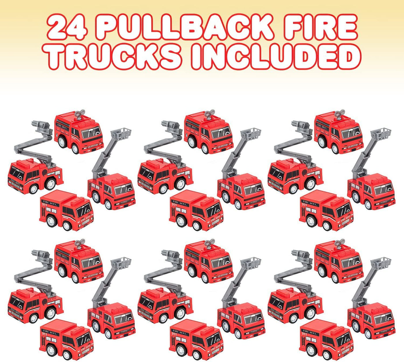 Mini Pullback Fire Engine Toy Trucks, Bulk Pack of 24, Firefighter Birthday Party Supplies and Favors, Firetruck and Fireman Favors and Goodie Treat Bag Fillers for Kids Ages 3+