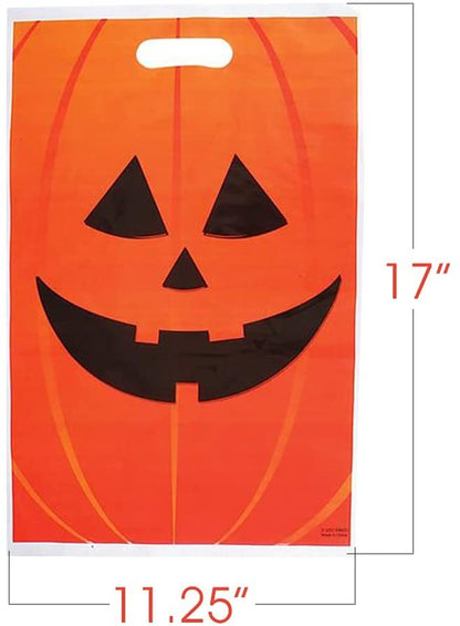 ArtCreativity Jack-O-Lantern Trick or Treat Bags, Set of 50, Durable Plastic Bags for Candy, Treats, & Gifts, Halloween Party Favor Goodie Bags for Kids, 17 x 11.25 Inches