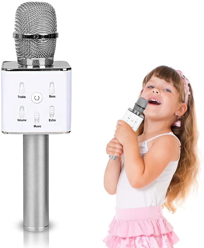 Wireless Bluetooth Karaoke Microphone for Kids with Built-in Speaker, USB Rechargeable Singing Mic, Fun Karaoke Machine Sound Effects, Birthday Gift for Boys & Girls(Black)