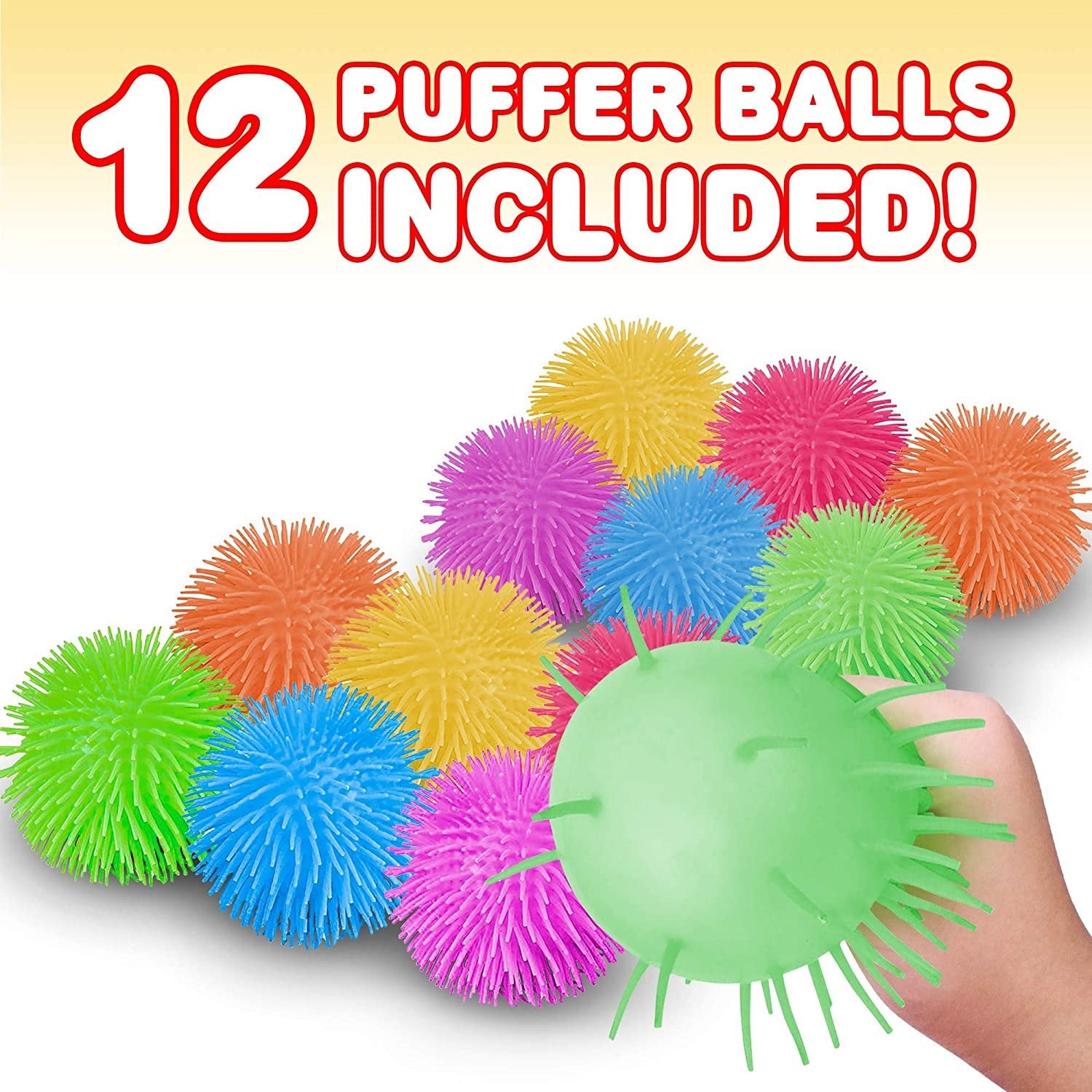 Puffer Balls - Pack of 12 - Spiky, Soft and Squeeze Stress Relief Balls for Kids and Adults - Calming Sensory Balls for Autistic Children, Birthday Party Favors for Boys and Girls