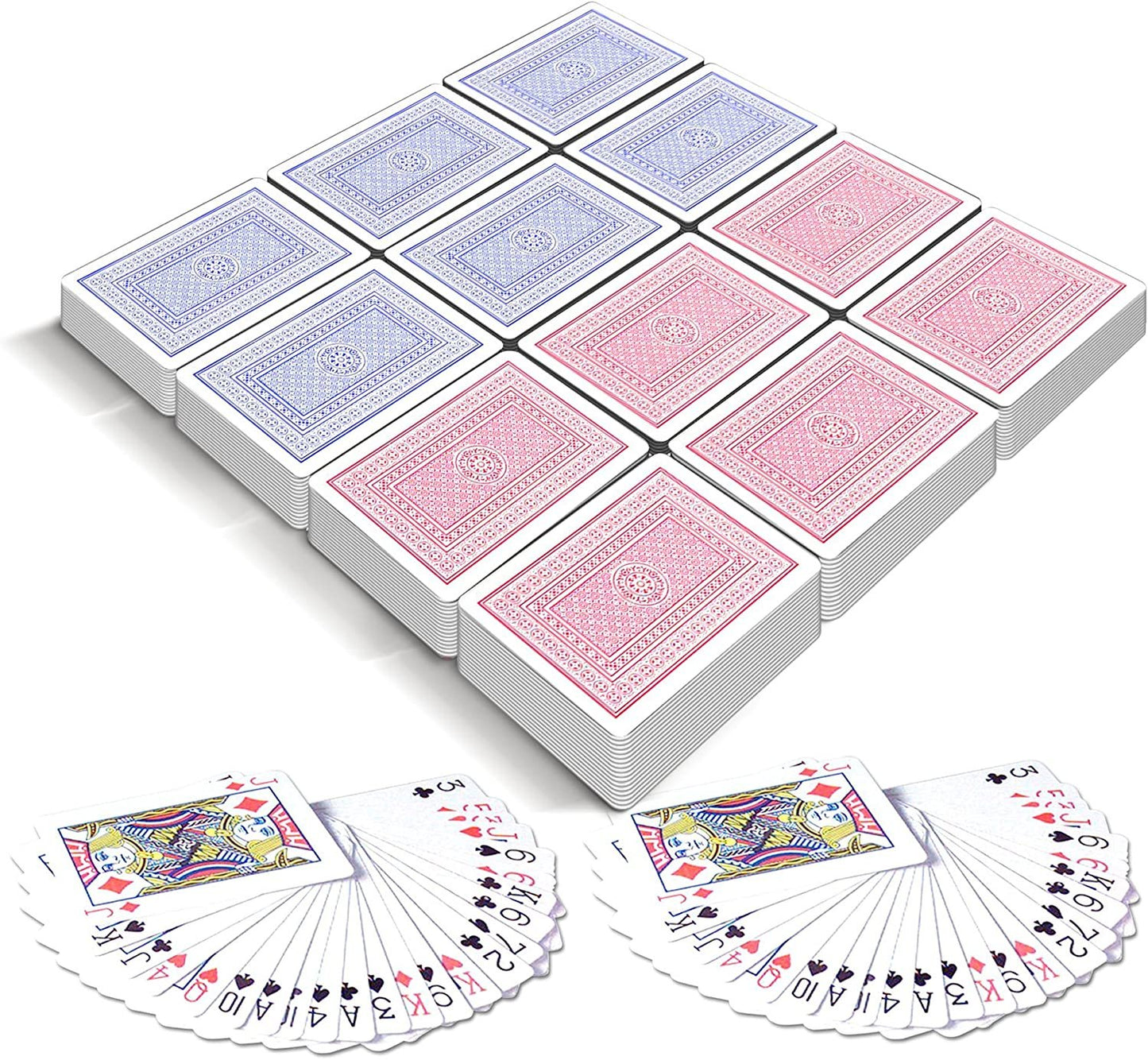 Gamie Red and Blue Decks of Playing Cards - Pack of 12 - Each Pack Includes a Printed Box - Fun Poker Night and Party Favors - Great School and Carnival Prizes for Adults and Kids Ages 3+