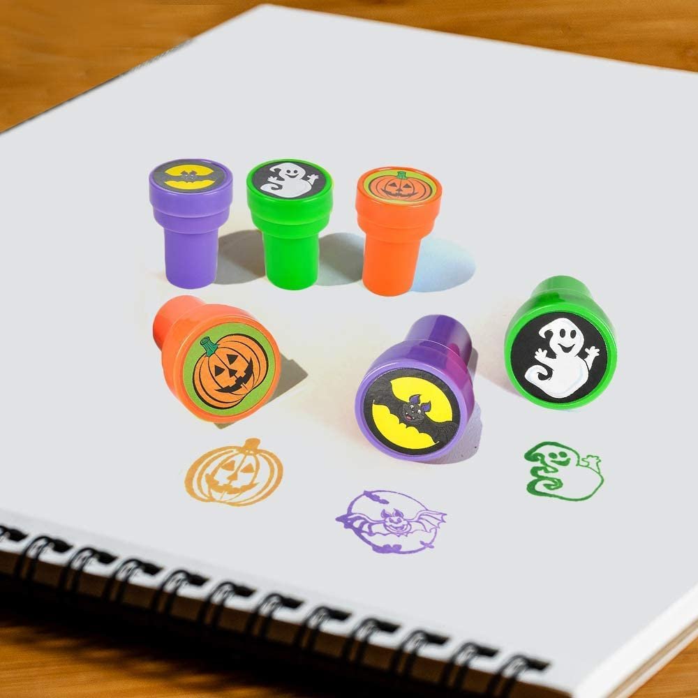Halloween Stampers for Kids, Pack of 24 Assorted Pre-Inked Stampers, Best for Halloween Party Favors, Goodie Bag Fillers, Non-Candy Halloween Treats, Trick or Treat Supplies