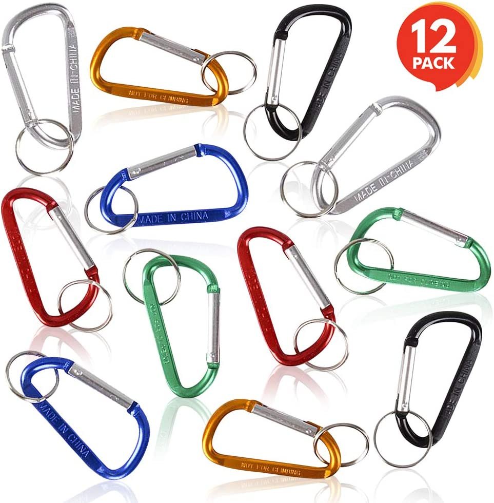 3" Rock Carabiner Clip Keychains for Kids and Adults - Set of 12 - Durable D-Ring Key Chains - Cool Birthday Party Favors, Goody Bag Fillers, Prize for Boys and Girls