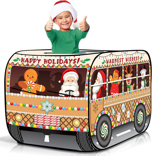 ArtCreativity Christmas School Bus Pop Up Tent, Christmas Tent for Kids with a Carry Bag, Pop Up Play Tent for Hours of Fun, Great for Indoor Christmas Decorations, 43.5 x 28 x 26.5 Inches