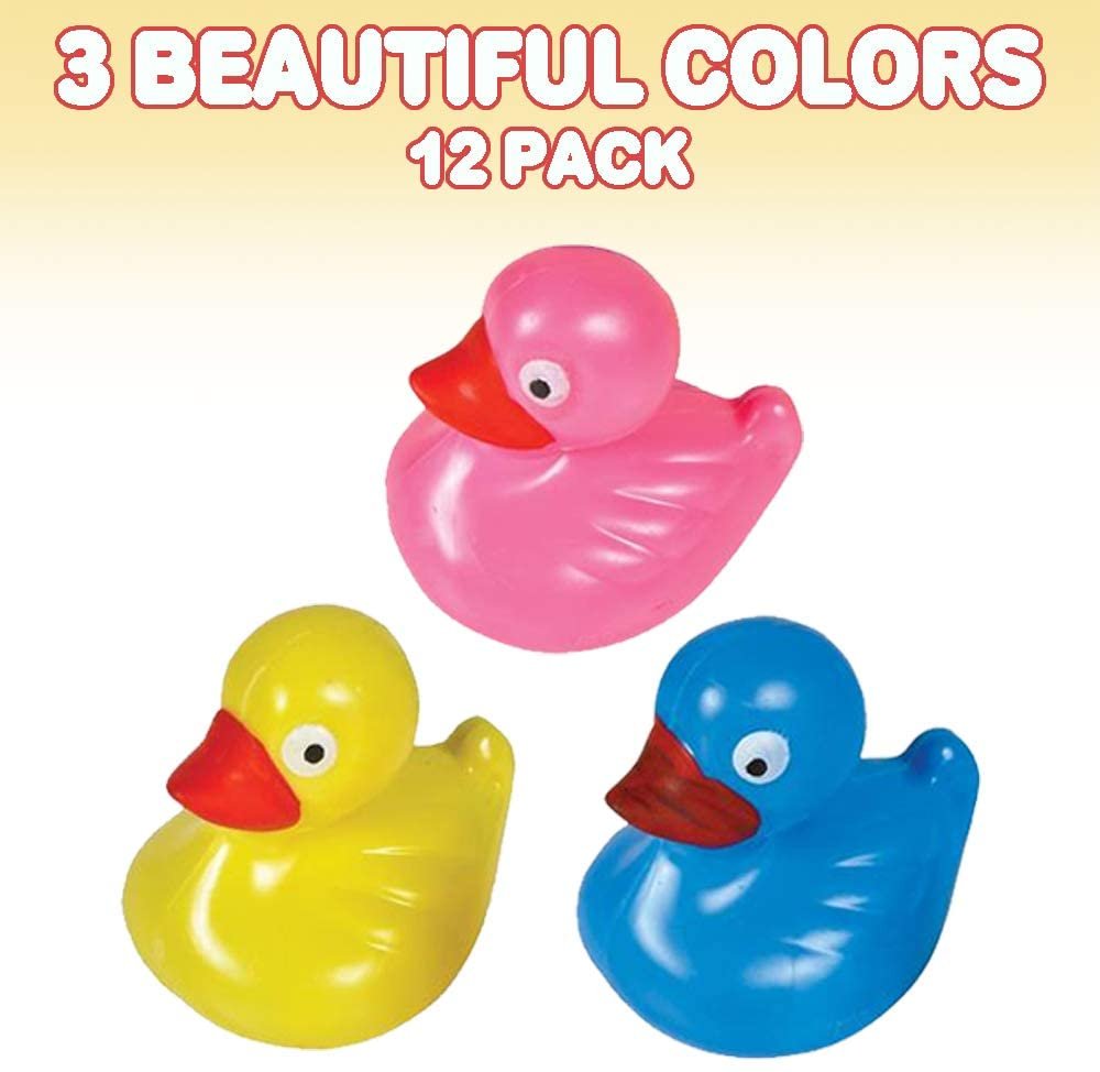 Floating Plastic Duck Toys - Pack of 12 - Durable Duckie Bath Tub Water Toys for Kids, Carnival Theme Party Supplies, Birthday Party Favors and Goodie Bag Fillers