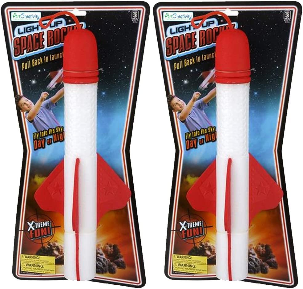 Light Up Foam Rocket Toy for Kids, Set of 2, Sling Shot Rockets for Kids with 6 Flashing Modes and Target Cutout, Batteries Included, Outdoor Flying Toys for Boys and Girls