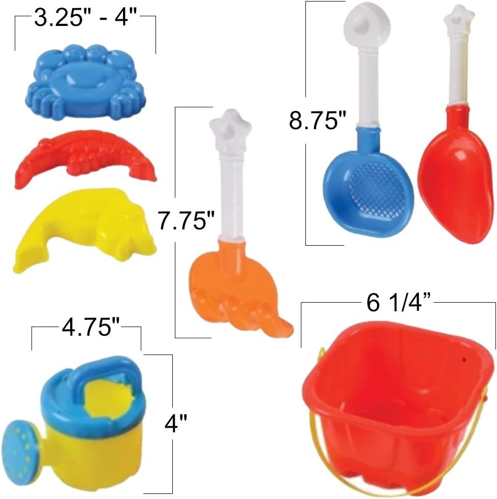 Sand Castle Bucket Set, 8 Piece Set, Includes1 Bucket, 3 Molds, 2 Shovels, 1 Rake & 1 Water Pot, Fun Summer Beach Toys for Kids, Children’s Beach Toys, Great Birthday Gift