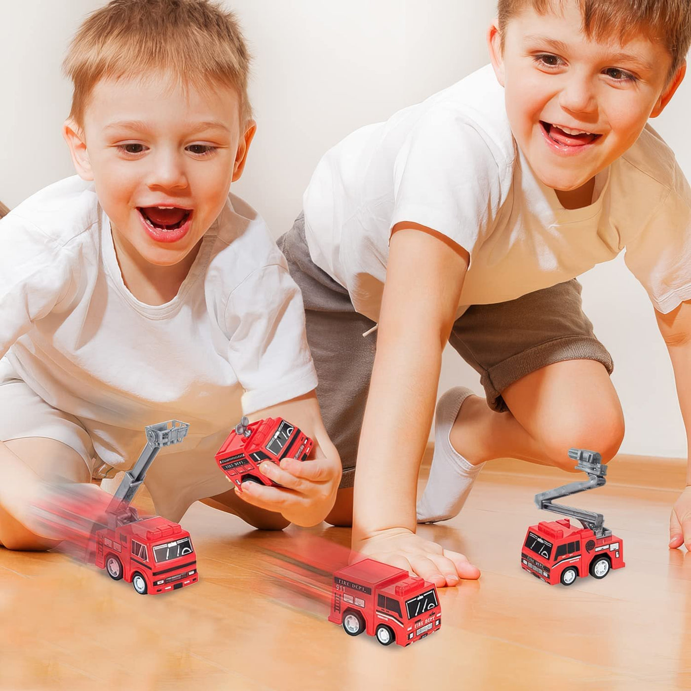 Mini Pullback Fire Engine Toy Trucks, Bulk Pack of 24, Firefighter Birthday Party Supplies and Favors, Firetruck and Fireman Favors and Goodie Treat Bag Fillers for Kids Ages 3+