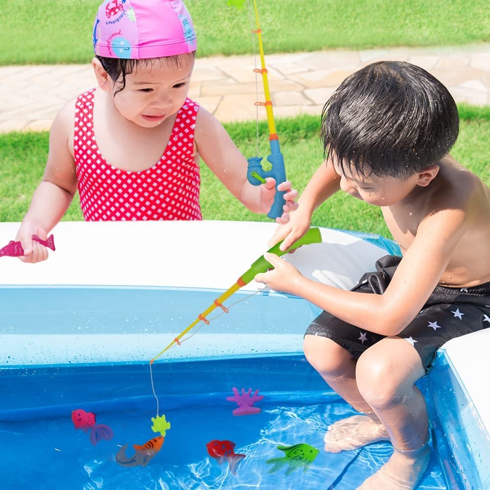 Magnetic Fishing Toys Game Set with 4 Bathtub Tub Toys, Swimming Pool Toy,  Colorful Ocean Sea Animals, Fishing Pole Rod Net, Fishing Game for Toddler