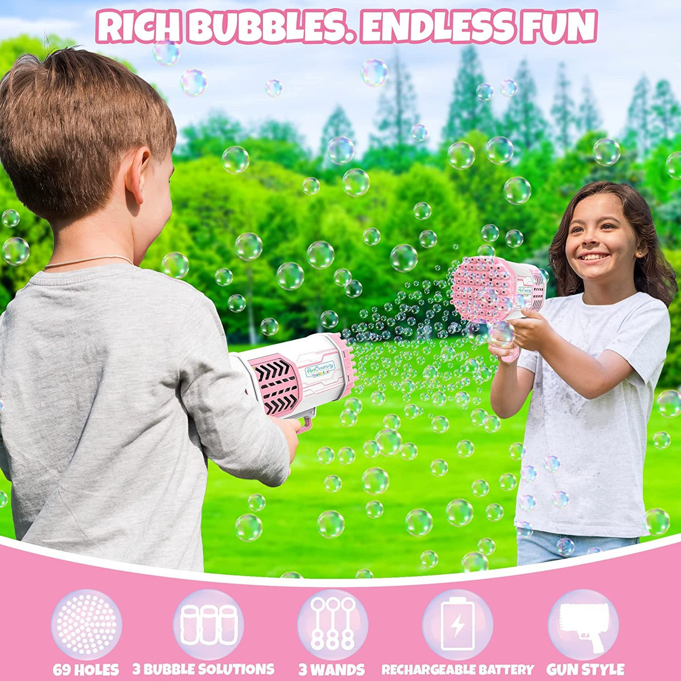 Bubble Machine Gun, Purple Bubble Gun with Lights/Bubble Solution, 69 Holes  Bubbles Machine for Adults Kids, Summer Toy Gift for Outdoor Indoor