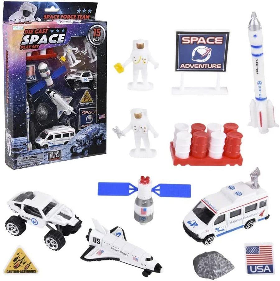 15 Piece-Diecast-Space Play Set, Space Toys for Kids with Rocket, Shuttle, Astronaut Figurines, Rovers, and More, Astronaut Toys for Boys and Girls, Space Gifts for Kids