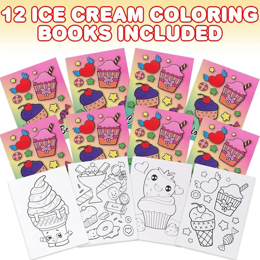 Ice Cream Coloring Books for Kids, Set of 12, 5 x 7" Small Color Booklets, Fun Treat Prizes, Favor Bag Fillers, Birthday Party Supplies, Art Gifts for Boys and Girls