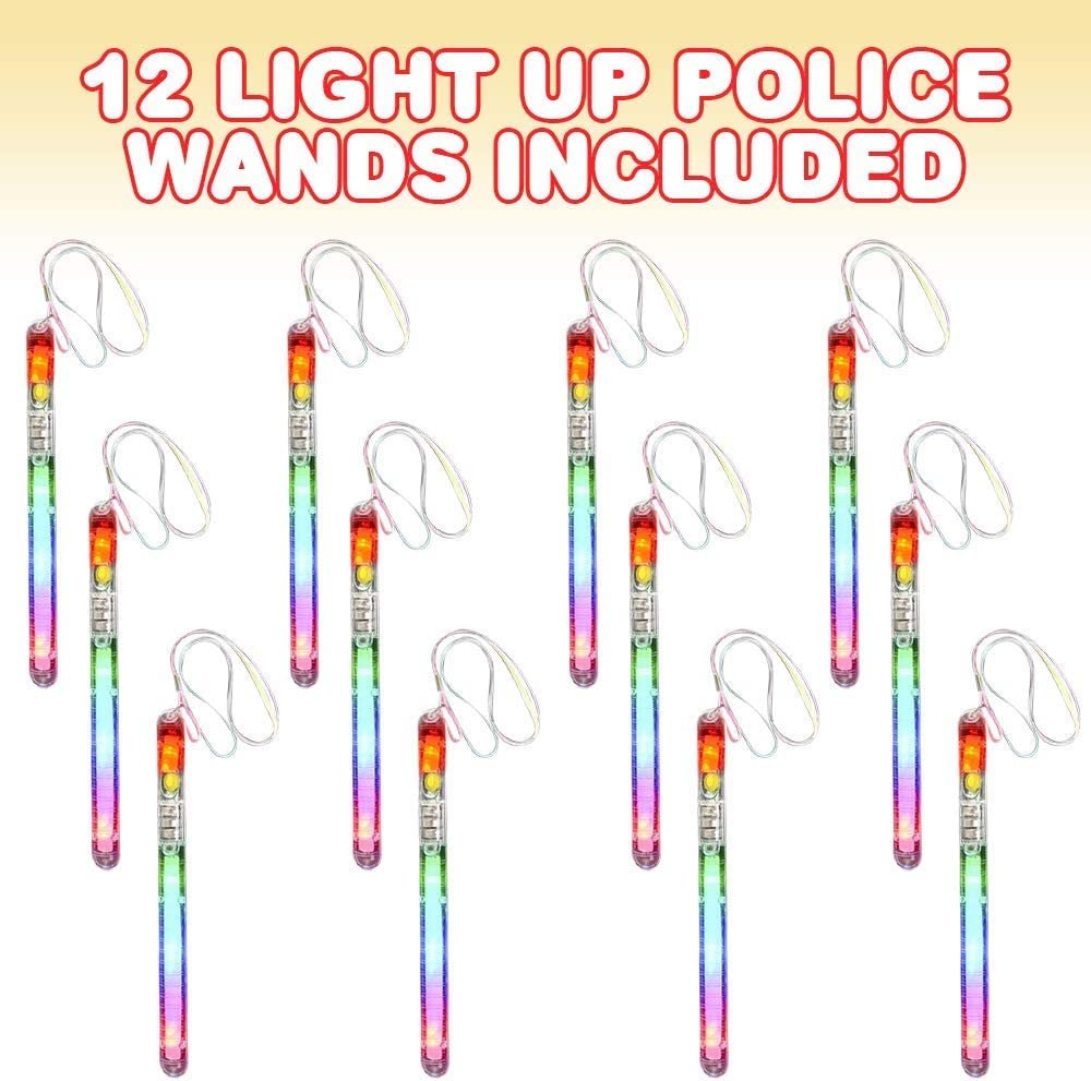 ArtCreativity Light Up Police Wands, Set of 12, Flashing LED Wand Sticks with Lanyards, Thrilling Light Show, Batteries Included, Fun Birthday Party Favors, Carnival Prize, Goodie Bag Fillers for Kids