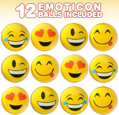 ArtCreativity Emoticon Bouncy Balls for Kids, Set of 12, Bouncing Balls in Assorted Emoticon Designs, Extra-High Bounce, Emoticon Birthday Party Favors, Piñata and Goodie Bag Fillers
