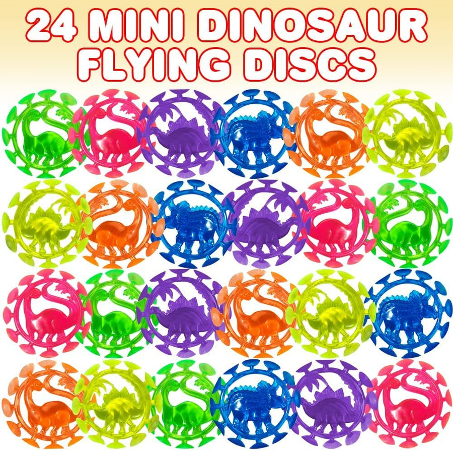 Dinosaur Mini Flying Discs for Kids, Set of 24, Dino Flying Discs with a Suction Design, Dinosaur Toys for Kids That Encourage Active Fun, Dinosaur Party Favors and Pinata Stuffers