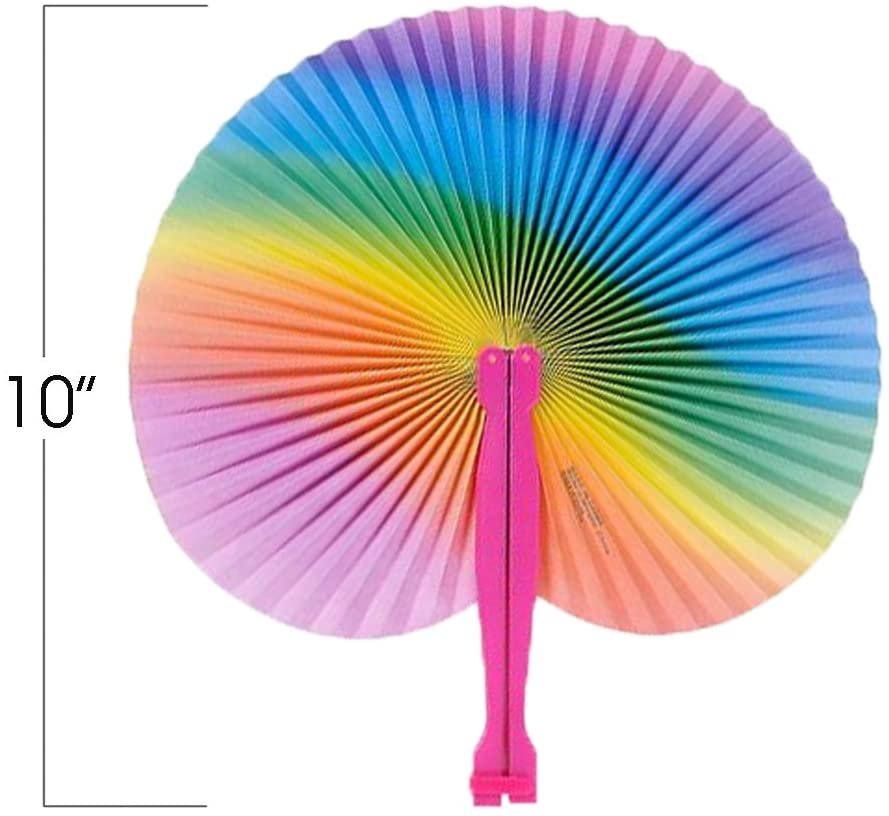 ArtCreativity Rainbow Folding Fans Set - Pack of 12 - With Plastic Shafts - Cool Summer Contraption - Handheld Paper Fan - Hot New Party Favor and Prize - Fun Novelties and Gifts for Kids Ages 3+