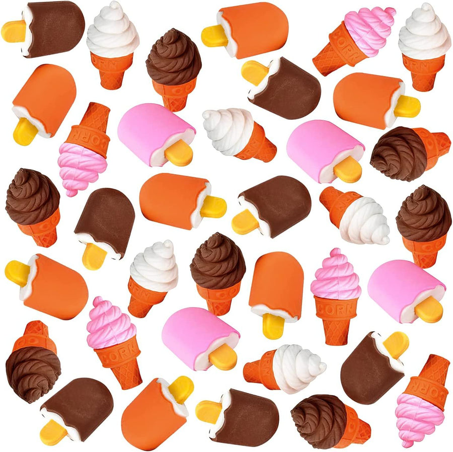 Ice Cream Erasers for Kids, Set of 48, Cone and Popsicle Erasers with Removable Parts, Back to School Supplies for Boys and Girls, Ice Cream Party Favors and Goodie Bag Fillers