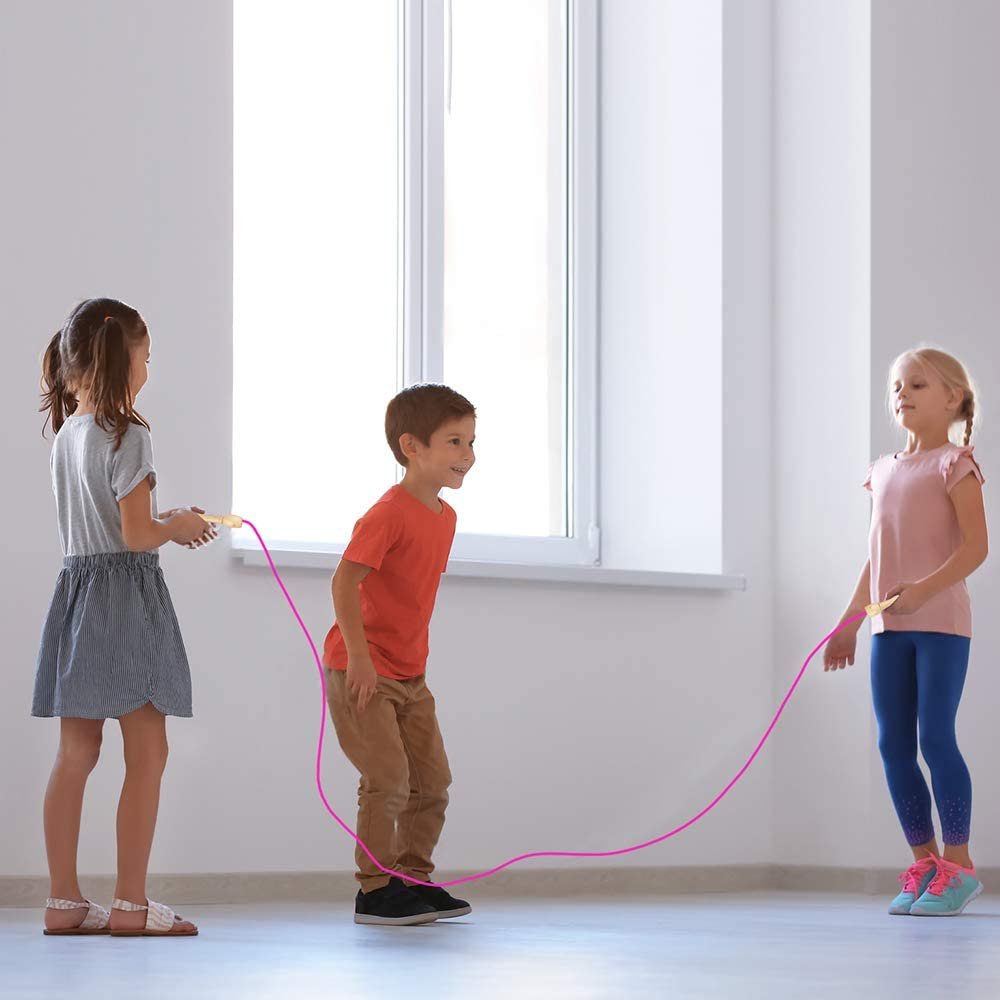 87” Jump Ropes for Kids, Set of 4, Durable Skipping Rope with Wooden Handles and Nylon Rope, Exercise Jump Rope for Girls and Boys, Fun Assorted Colors, Party Favors for Children