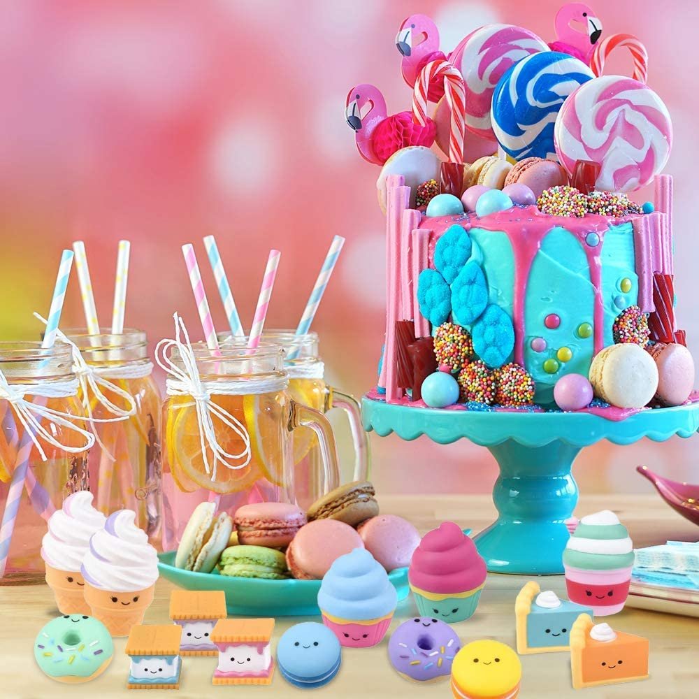 Food Toys for Kids, Set of 50, Assorted Rubber Sweet Treats, Pretend Play Food for Boys and Girls, Snack Themed Birthday Party Favors, Unique Goody Bag Fillers for Children