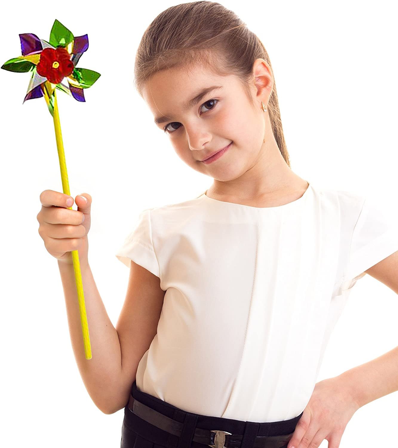 Rainbow Pinwheels - Pack of 36 - Assorted Colors Wind Spinners, Yard - Garden Windmills, Whirl Pinwheels for Party Favors and Outdoor Lawn Decorations