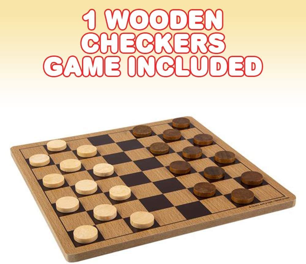 Gamie Wooden Checkers Board Game, Wood Family Board Game for Game Night, Indoor Fun and Parties, Develops Logical Thinking and Strategy, Best Gift Idea for Kids