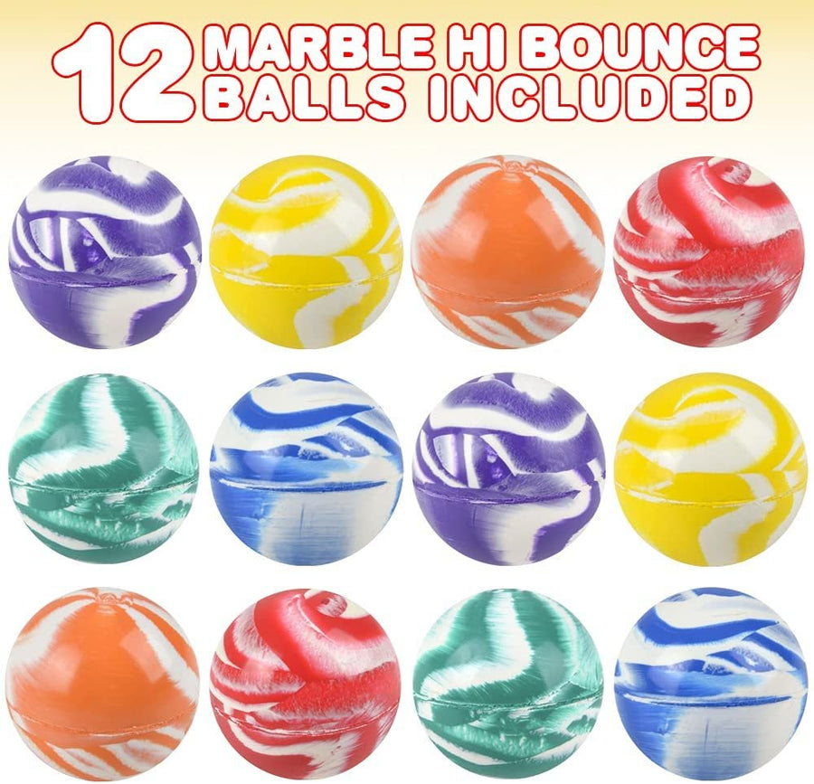 Marble Bouncy Balls for Kids, Set of 12 Bouncing Balls, Marbleized Look and Extra-High Bounce, Fun Assorted Colors, Birthday Party Favors, Goodie Bag Fillers