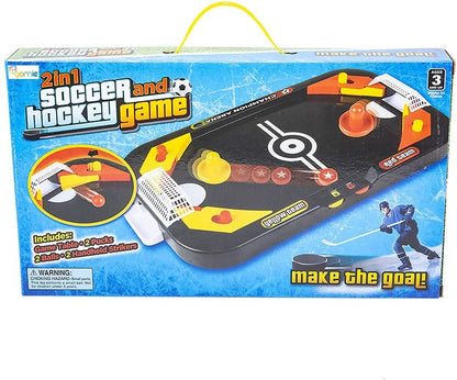 Gamie 2 in 1 Sports Tabletop Game for Kids, Soccer and Hockey Table Game for Indoor Fun, Includes Pucks, Balls, and Strikers, Fits on Table or Floor for Hours of Action-Packed Play