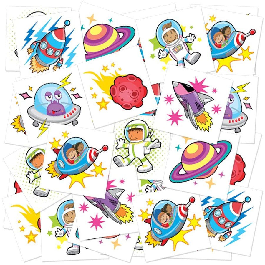 Space Temporary Tattoos for Kids - Bulk Pack of 144 Tattoos in Assorted Designs, Non-Toxic 2" Tats, Birthday Party Favors, Goodie Bag Fillers, Non-Candy Halloween Treats