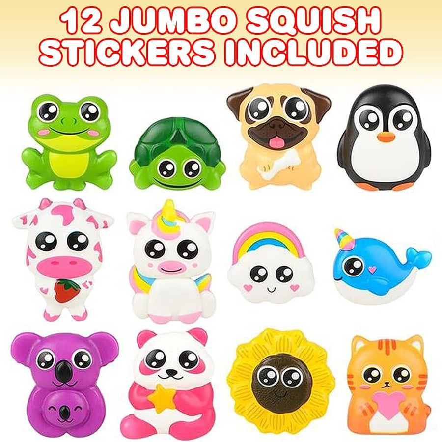 Jumbo Squish Stickers, Set of 12, Slow Rise Kids’ Stickers, Assorted Designs, Children’s Scrapbooking Supplies, Animal Party Favors, for Gift Wrap, Photo Albums, Diary Decorations