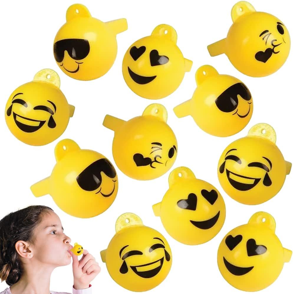 Emoticon Whistles for Kids, Set of 12, High-Quality Plastic Material, Fun Party Noisemaker Toys, Cute Birthday Party Favors, Great Game Prize, Goodie Bag Fillers for Kids