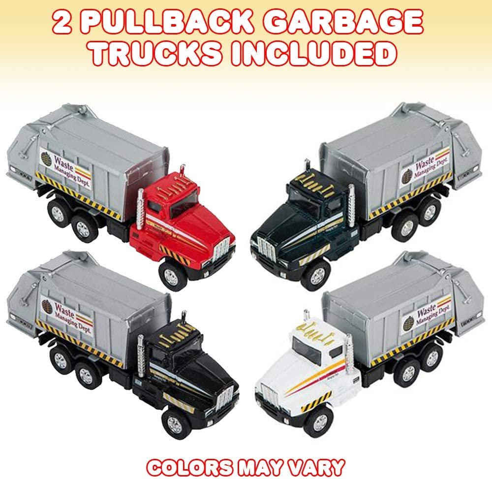 Diecast Garbage Toy Trucks with Pullback Mechanism, Set of