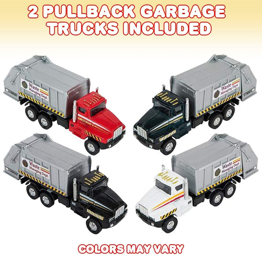 Diecast Garbage Toy Trucks with Pullback Mechanism, Set of 2, Diecast Metal Pull Back Truck Toys for Boys and Girls, Opening and Closing Back, Best Birthday Gift