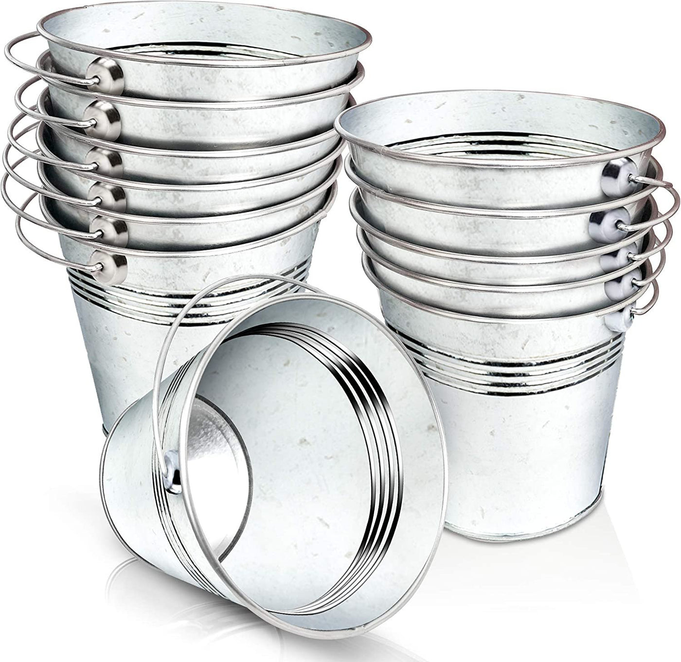Mini Galvanized Metal Buckets with Handles - Set of 12 - 2.5" Metallic Pails - Rustic Wedding Decorations, Centerpieces for Party, Decorative Ice Buckets, Vase, Garden Planters